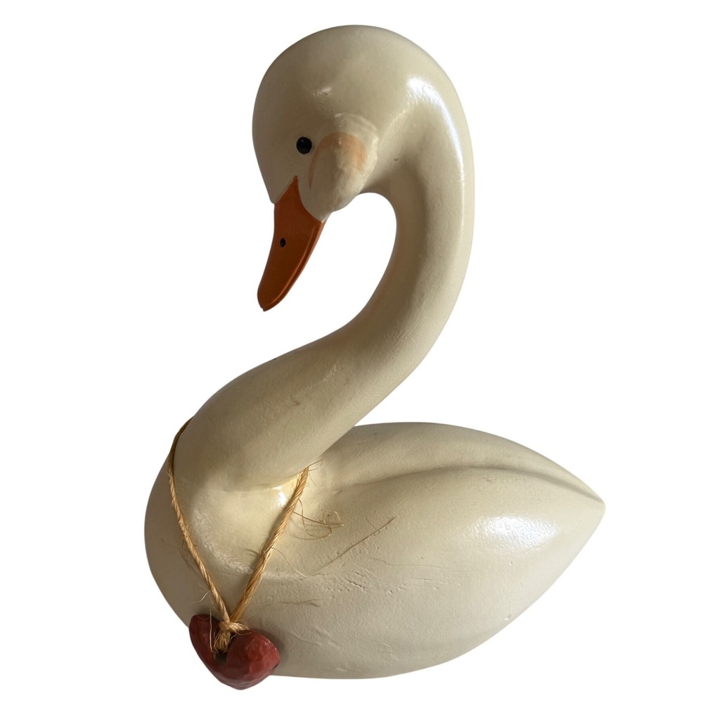 Ike & Sandy Spillman Swan Goose Figurine VTG 1984 White Heart Charm Folk Art 13"